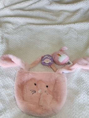 Squishmallows Bop Pink Plush Bunny Crossbody Bag for Kids With Key Chain